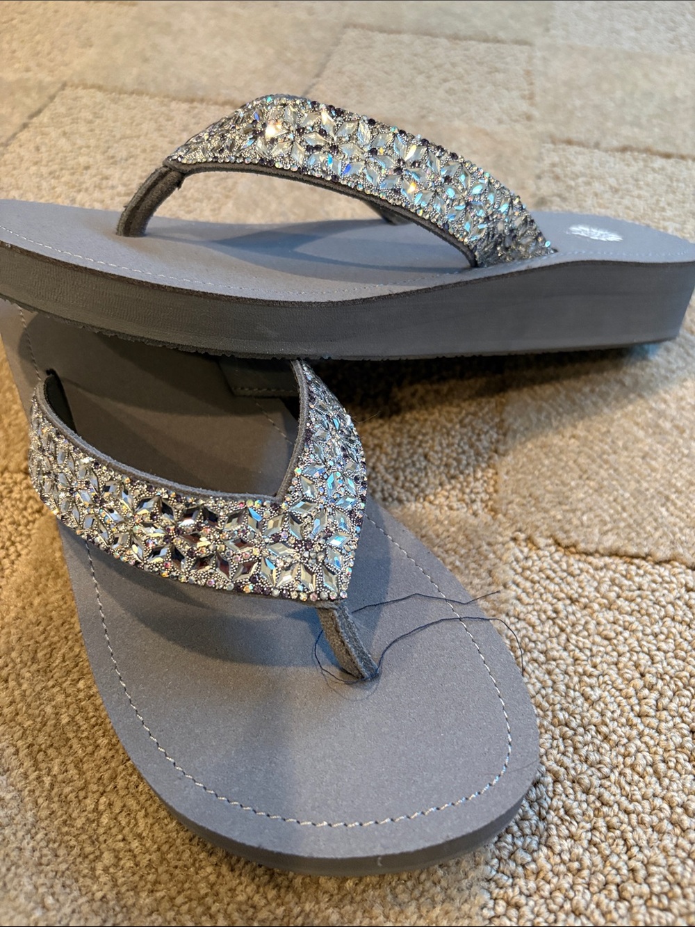 Yellow Box Gray Rhinestone Embellished Flip Flop Sandals